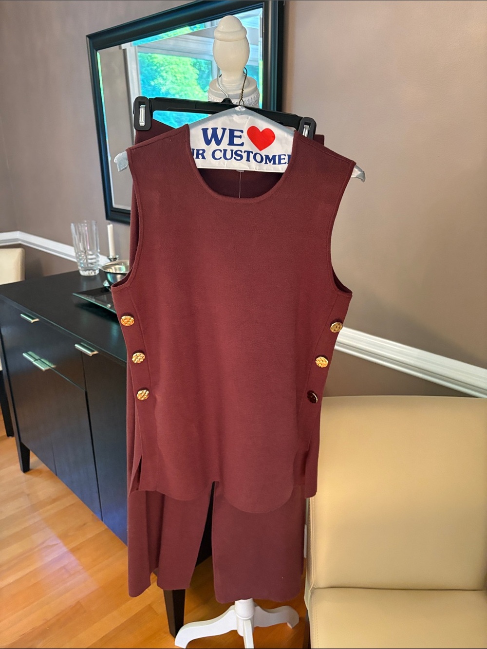 Sleeveless chocolate brown Button-Detail 2 Piece Set